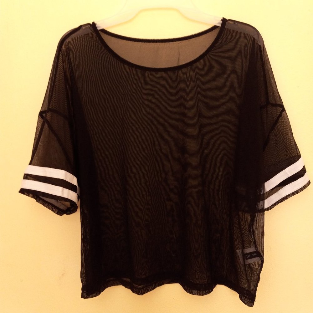 Sheer Black and White Striped Crop Top 0XL